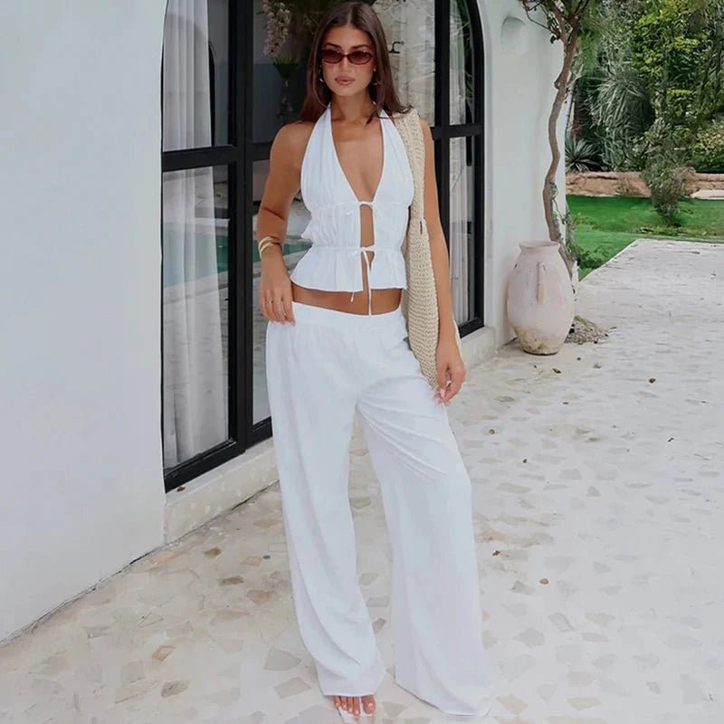 SOKYND Lerma Halter Cotton Two-Piece Set Matching SetsSOKYND-069655-WHI-S-57623WhiteS