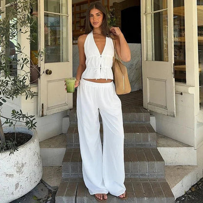 SOKYND Lerma Halter Cotton Two-Piece Set Matching SetsSOKYND-069655-WHI-S-57623WhiteS
