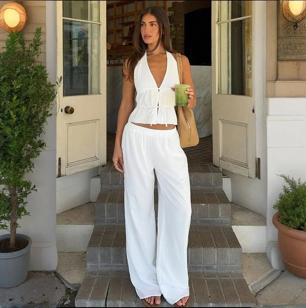 SOKYND Lerma Halter Cotton Two-Piece Set Matching SetsSOKYND-069655-WHI-S-57623WhiteS