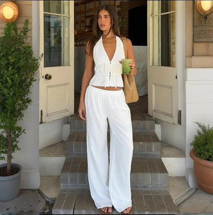 SOKYND Lerma Halter Cotton Two-Piece Set Matching SetsSOKYND-069655-WHI-S-57623WhiteS
