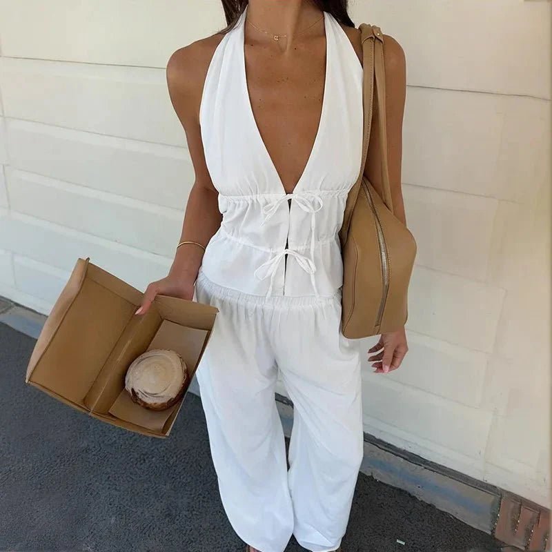SOKYND Lerma Halter Cotton Two-Piece Set Matching SetsSOKYND-069655-WHI-S-57623WhiteS