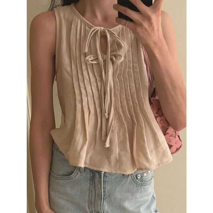 SOKYND Liesel Ruffle Hem Tie-Front Top TopsBeigeXS