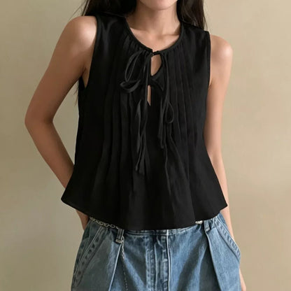 SOKYND Liesel Ruffle Hem Tie-Front Top TopsBlackXS