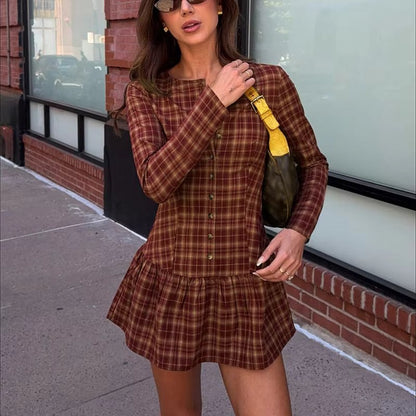 SOKYND Lily Long Sleeve Plaid Mini Dress DressSOKYND-074967-BUR-L-86903BurgundyL