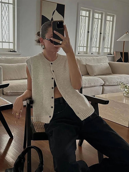 SOKYND Linda Button Front Knit Cardigan Vest CardiganSOKYND-293335-GRE-M-29335GreyM