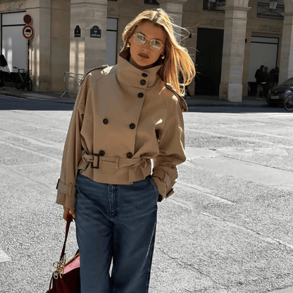 SOKYND Lisette Cropped Trench Coat Coats & Jacketsyd1767625273837972461BeigeXS