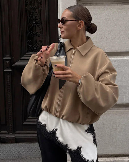 SOKYND Luana Puffed Bomber Jacket Coats & JacketsBeigeXS