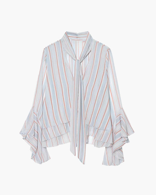 Lucy Blouse Rayée à Volants et Col Lavallière
