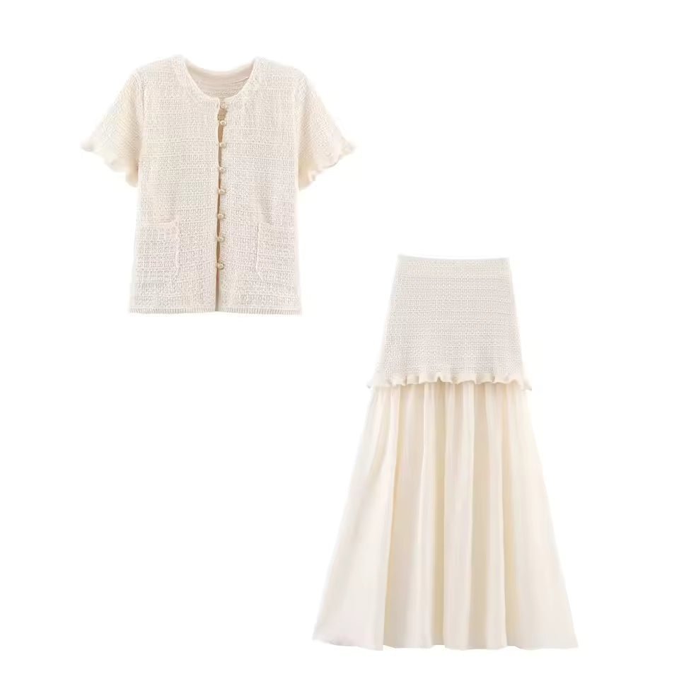 SOKYND Luella Knitted Tank Pleated Skirt Set Matching SetsPink SetM