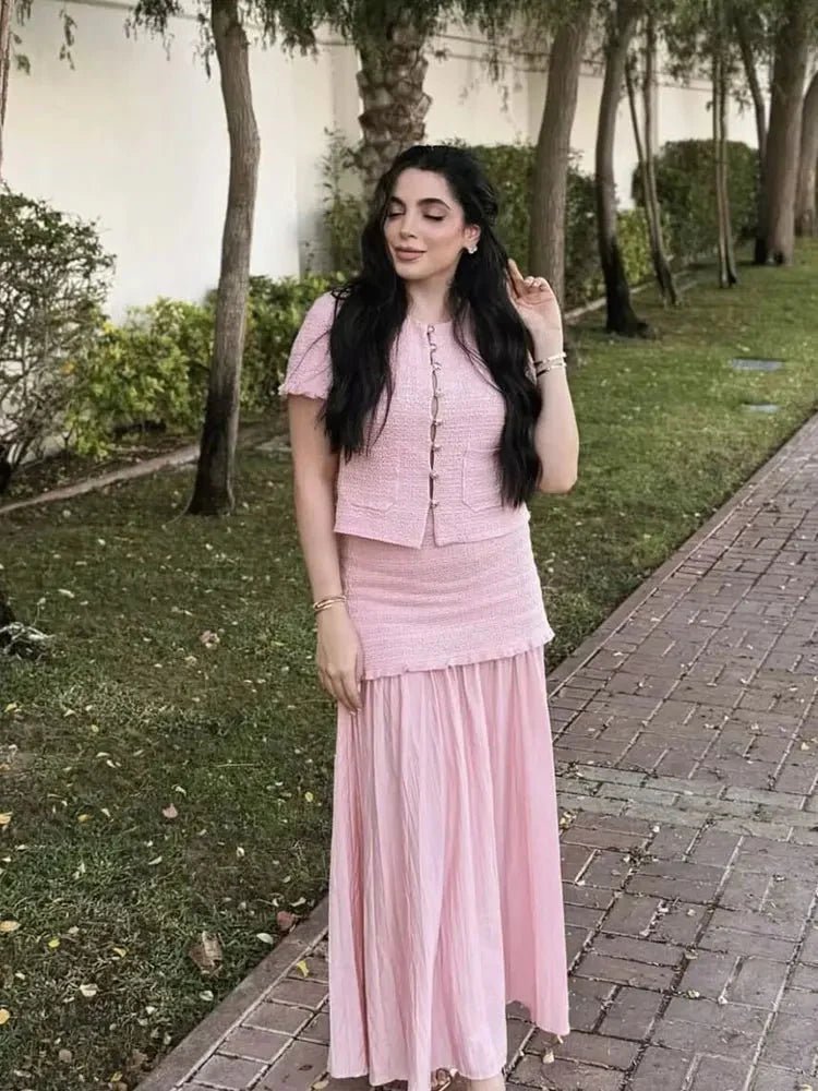 SOKYND Luella Knitted Tank Pleated Skirt Set Matching SetsPink SetS