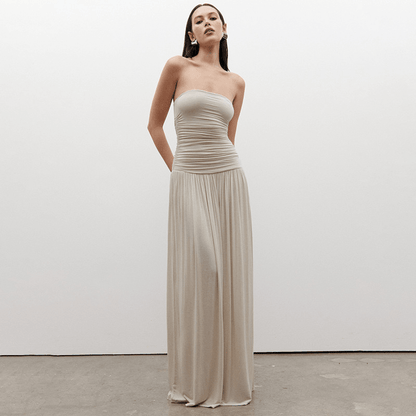 SOKYND Luz Strapless Ruched Maxi Dress DressesBeigeS