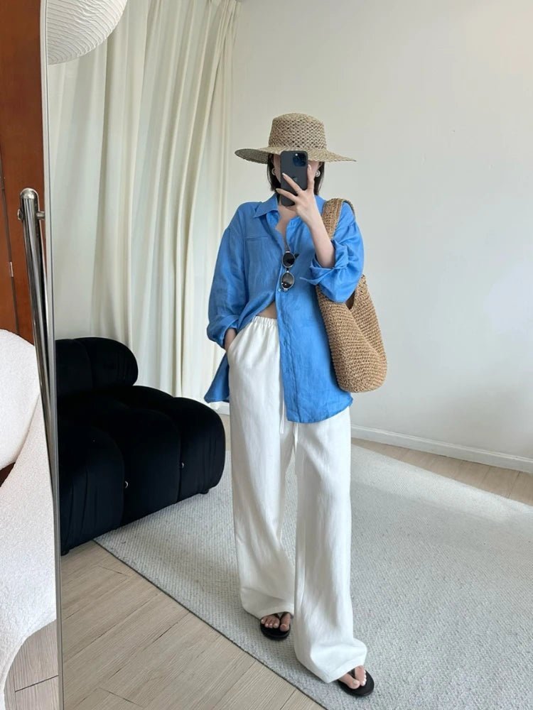 SOKYND Mabel Wide Leg Linen Pants BottomsWhiteL