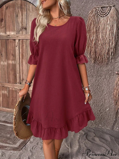 SOKYND Maelle Ruffle Hem Smock Dress DressBurgundyS