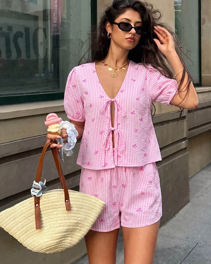 SOKYND Megan Striped Tie-Front Set Matching SetsSOKYND-252311-PIN-S-84247Pink SetS