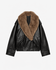 Veste en similicuir Merriame avec col en fausse fourrure amovible