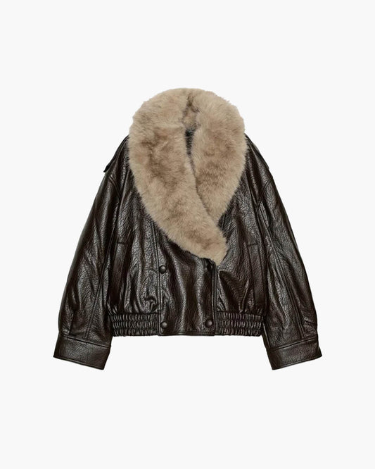 SOKYND Merriame Faux Leather Jacket with Detachable Fur Collar Coats & JacketsRp1767625273835923883BrownS