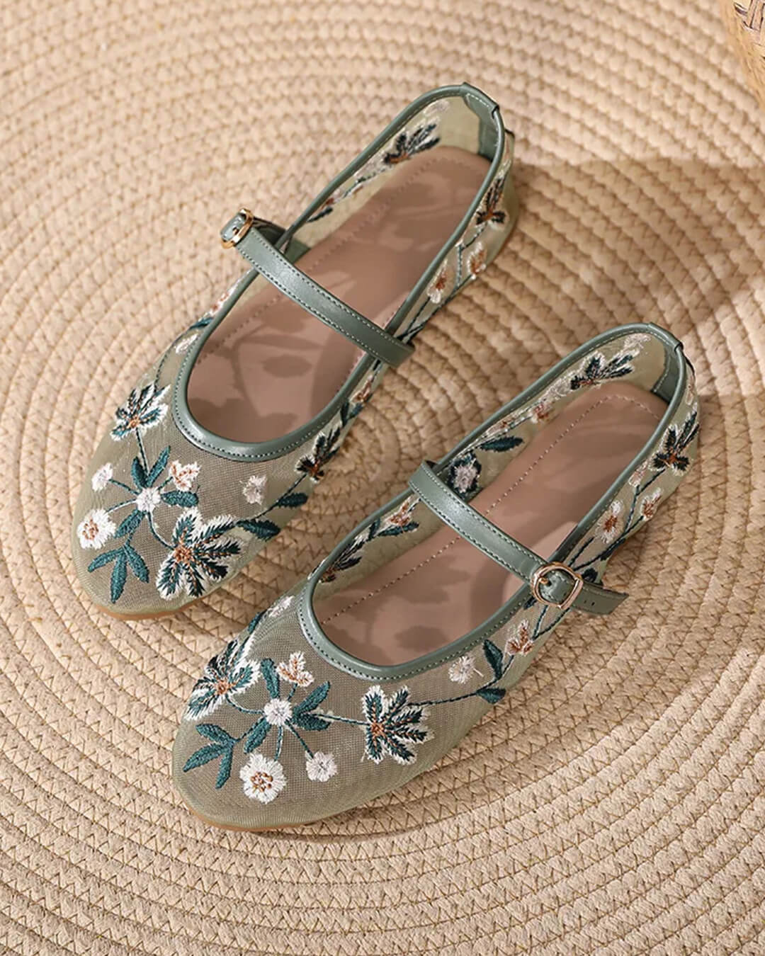 SOKYND Mia Embroidered Ballet Flats ShoesHU1772777205919694327Green39