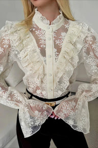 Mia Blouse transparente à volants et dentelle
