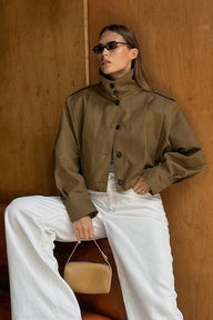 Nadia Cropped Pleated Utility Jacket
