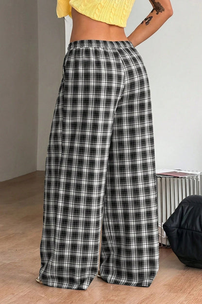 SOKYND Naomi Drawstring Wide Leg Plaid Pants PantsSOKYND-172119-BLA-M-41111BlackM