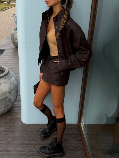 SOKYND Naomi Suede Cropped Coat & Skirt Set Matching SetsSOKYND-571351-CRO-BEIGE-22455Cropped Coat & Mini Skirt SetBeigeS