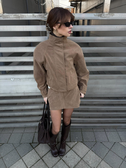 SOKYND Naomi Suede Cropped Coat & Skirt Set Matching SetsSOKYND-571351-CRO-BEIGE-22455Cropped Coat & Mini Skirt SetBeigeS