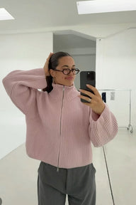 Pull zippé côtelé oversize Nicole