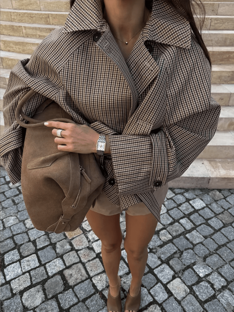 SOKYND Nina Plaid Funnel Collar Trench Coat CoatSOKYND-772695-PLA-M-23543PlaidM