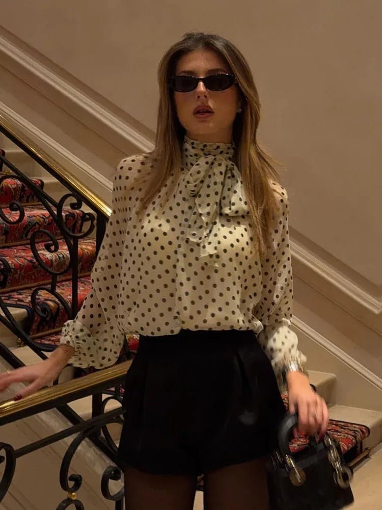 SOKYND Nyla High Collar Polka Dot Blouse TopsWhiteM