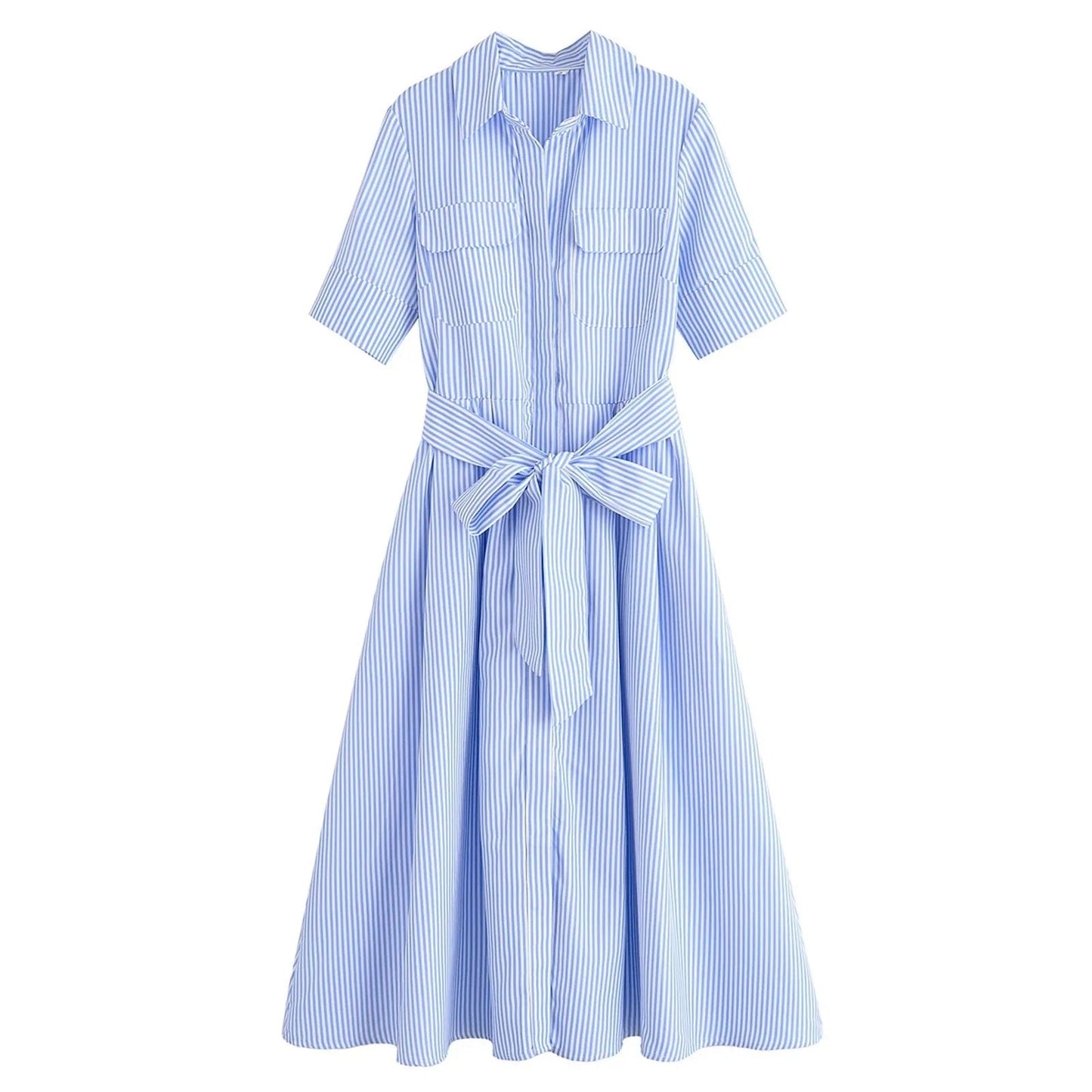 SOKYND Paloma Belted Shirt Midi Dress DressBlueXS