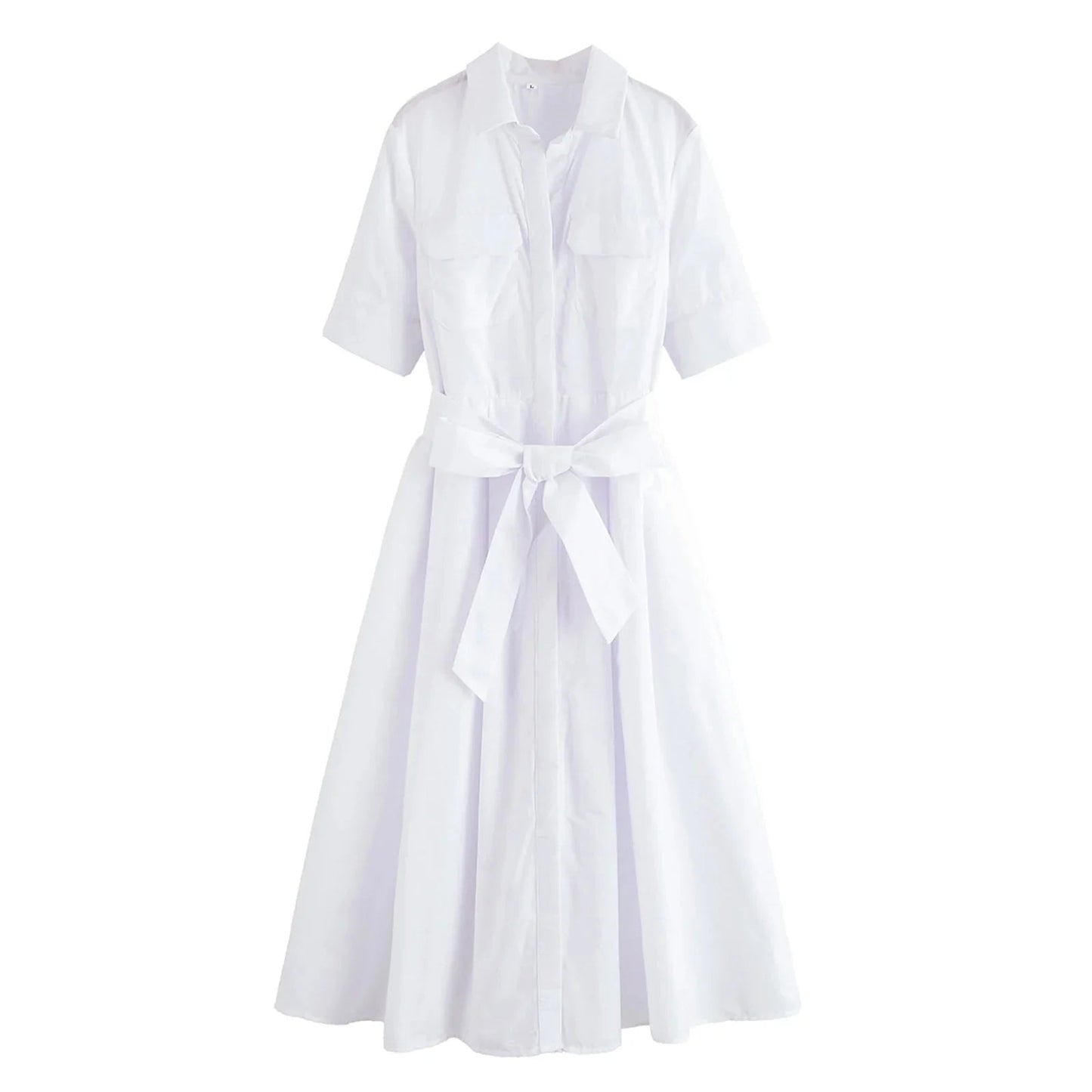 SOKYND Paloma Belted Shirt Midi Dress DressWhiteXS