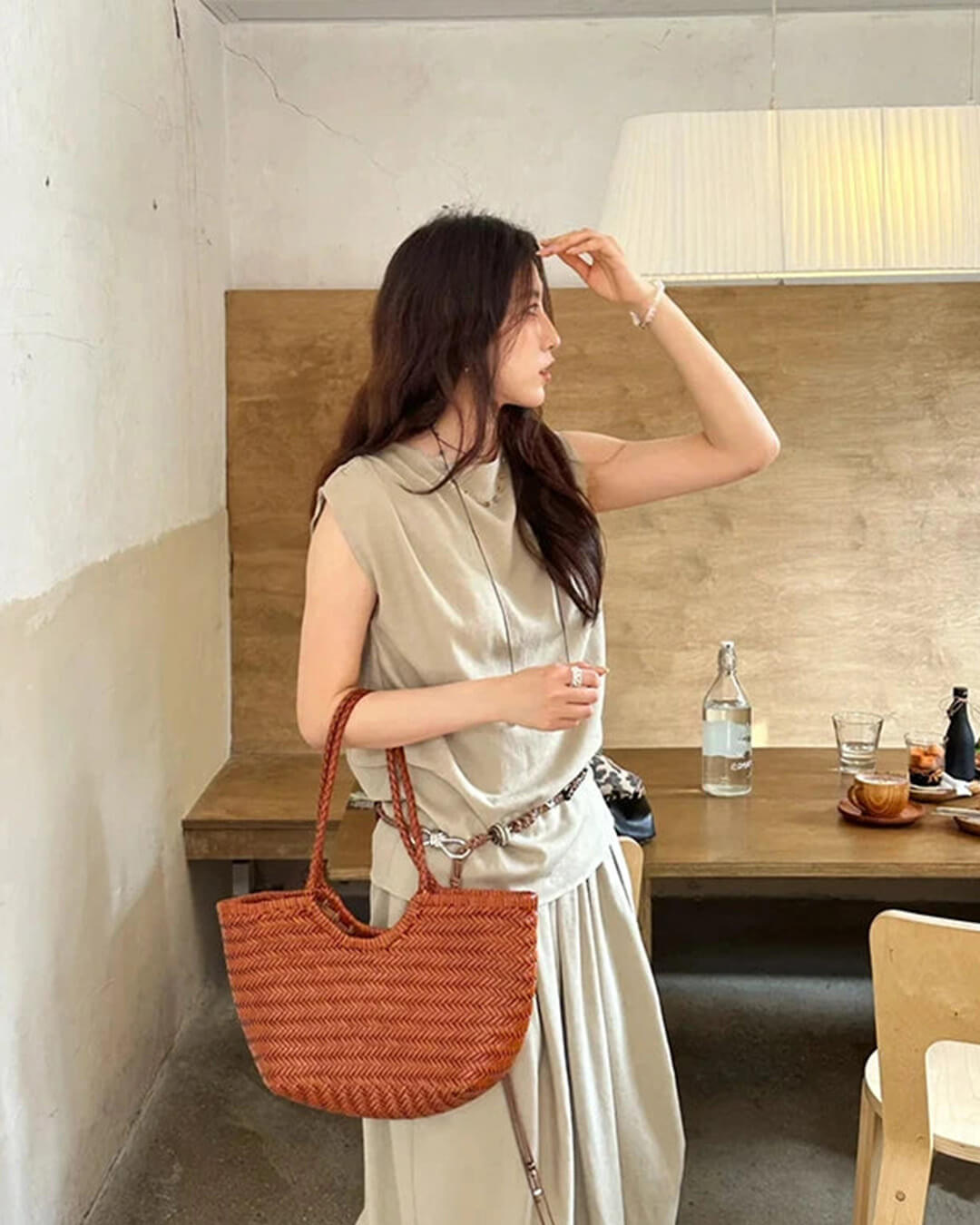 SOKYND Petra Handwoven Leather Tote Bag BagsBrownL