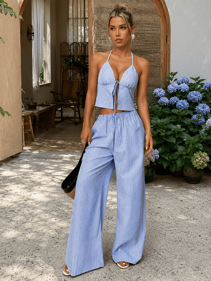 SOKYND Phoenix Striped Halter Tank Top Set TopSOKYND-043735-BLU-XS-19639BlueXS
