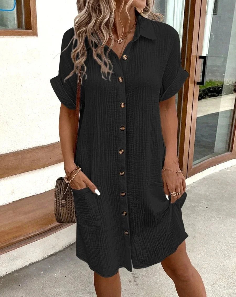 SOKYND Polina Cotton Linen V-Neck Mini Dress DressesSOKYND-041431-GRE-S-06807GreenS