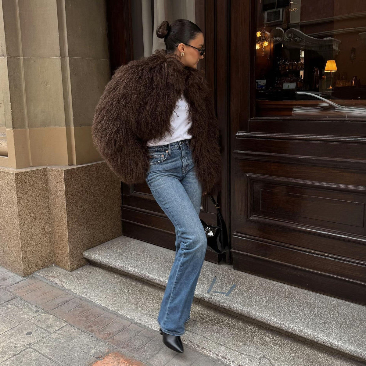 SOKYND Priscilla Fuzzy Faux Fur Coat Coats & JacketsqS1767356248754416121Dark BrownXS