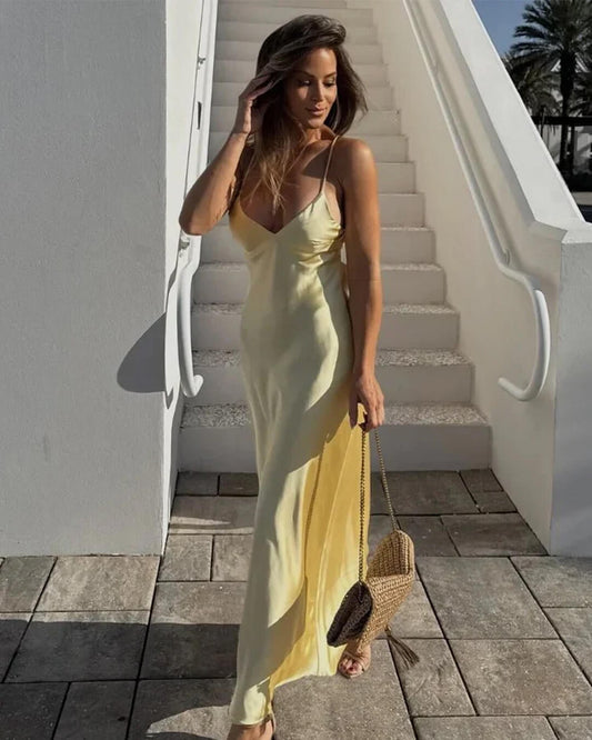 SOKYND Reina Satin Backless Maxi Dress DressYellowXS