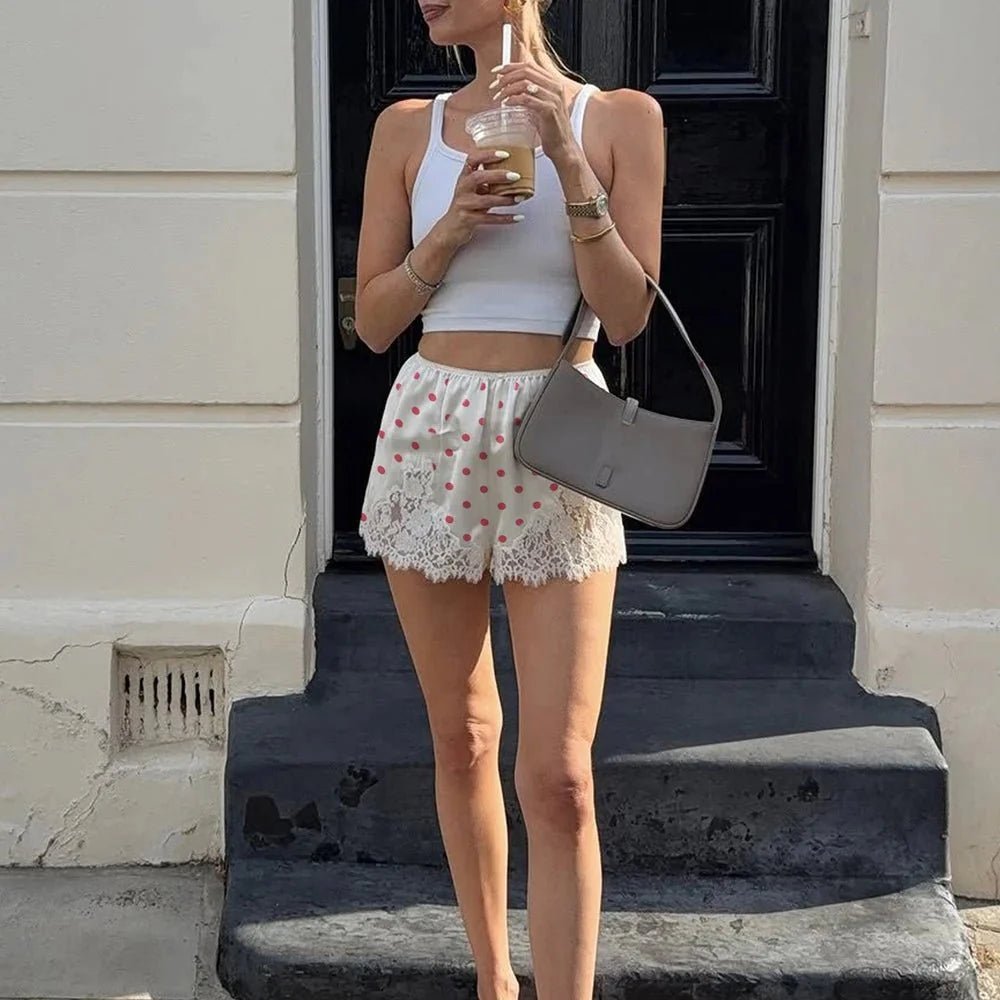 SOKYND Riona Polka Dot Lace Trim Shorts ShortsSOKYND-545367-WHI-S-49751White RedS