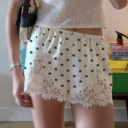 SOKYND Riona Polka Dot Lace Trim Shorts ShortsSOKYND-545367-WHI-S-49751White RedS