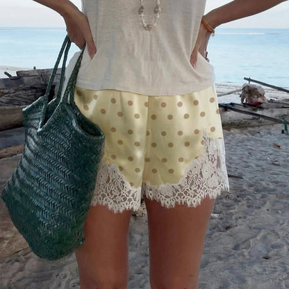SOKYND Riona Polka Dot Lace Trim Shorts ShortsSOKYND-545367-WHI-S-49751White RedS