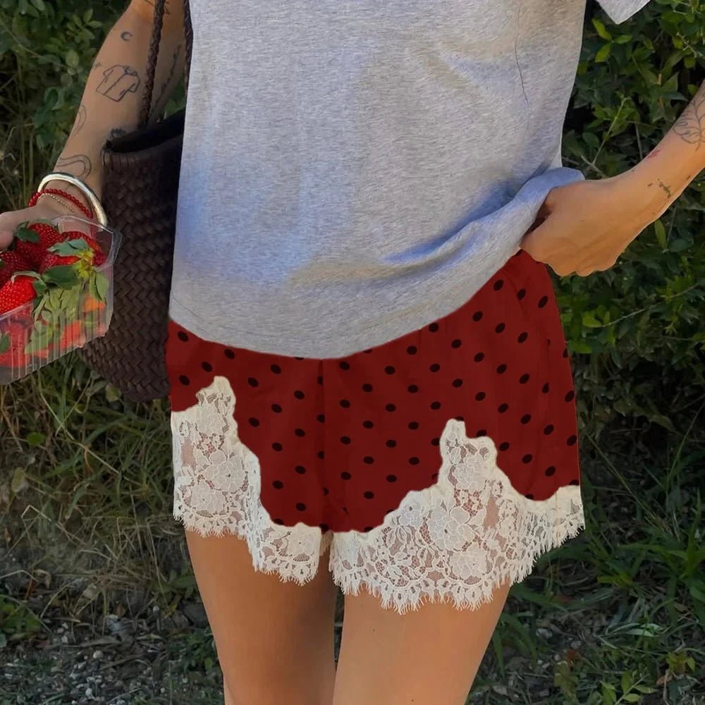 SOKYND Riona Polka Dot Lace Trim Shorts ShortsSOKYND-545367-WHI-S-49751White RedS