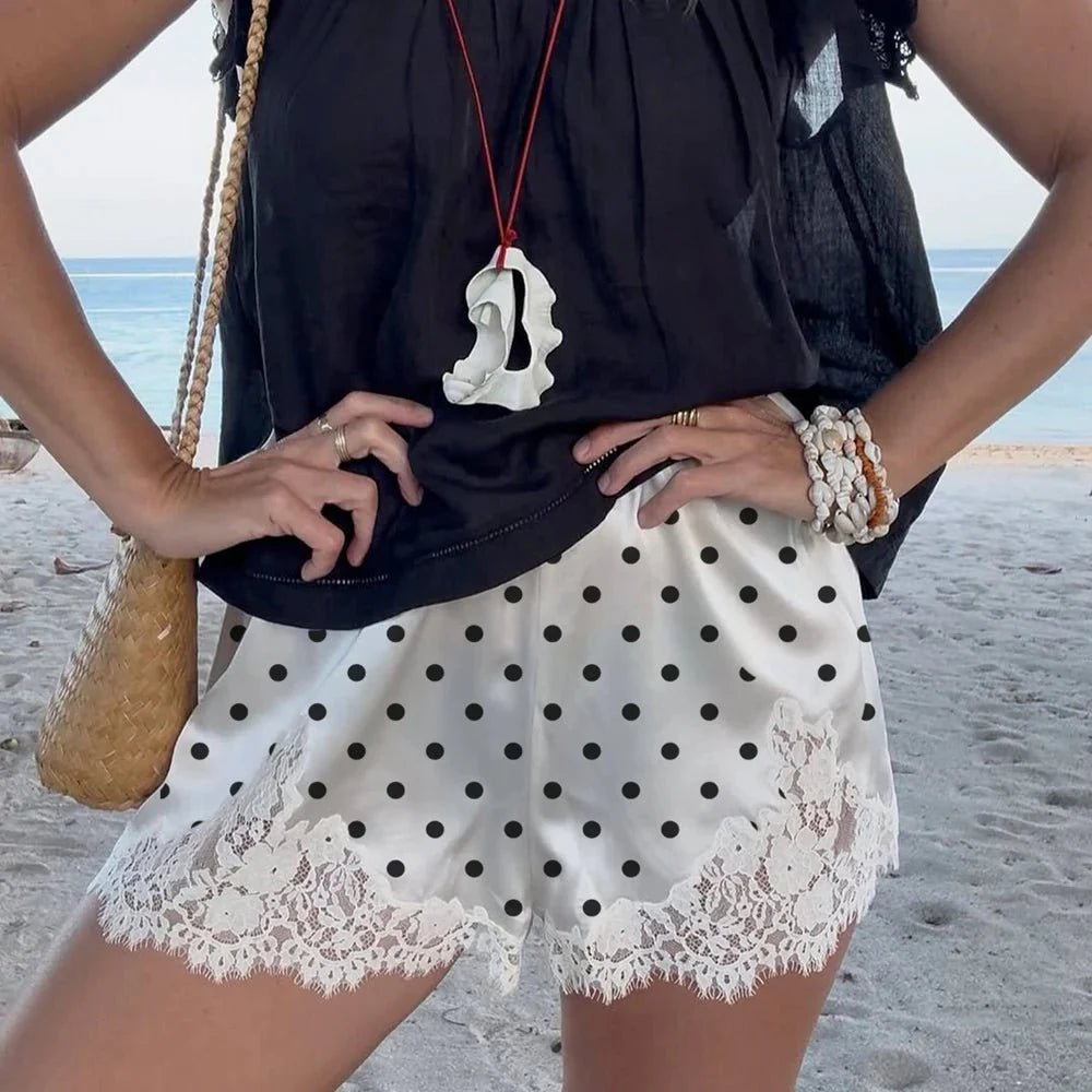 SOKYND Riona Polka Dot Lace Trim Shorts ShortsSOKYND-545367-WHI-S-49751White RedS