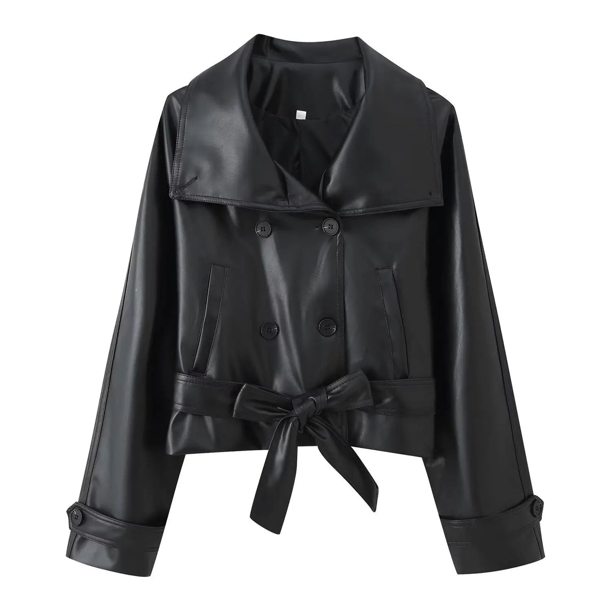 SOKYND Rose Faux Leather Lace-Up Trench Coat CoatSOKYND-484439-BLA-S-50551BlackS