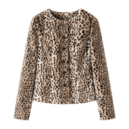 Rose Leopard Faux Fur Cropped Jacket
