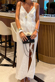 Sabrina Robe midi asymétrique en dentelle et satin de soie