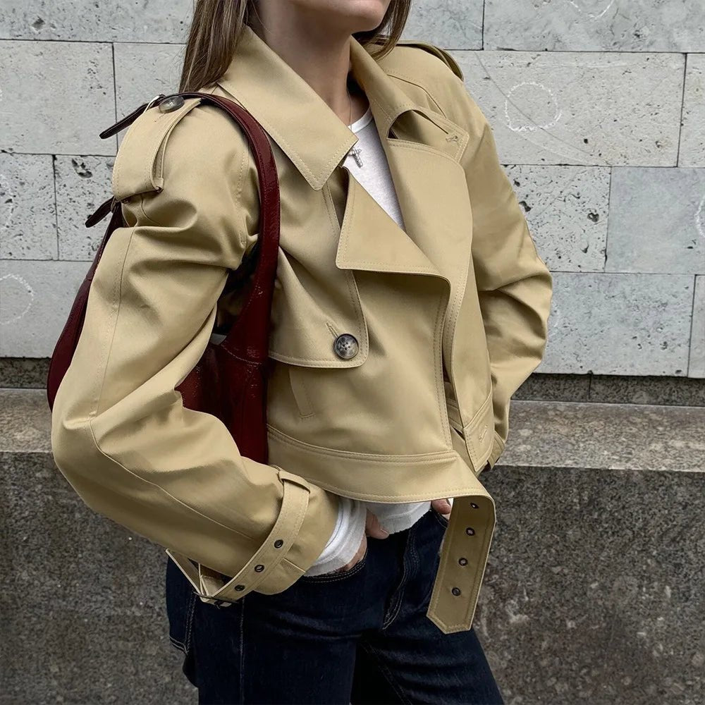 SOKYND Sarah Cropped Trench Jacket JacketSOKYND-832279-KHA-S-10071KhakiS