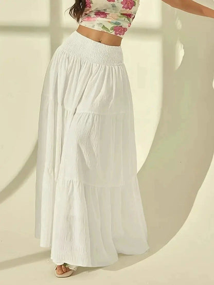 SOKYND Sienna Tiered Maxi Skirt Elastic Waist BottomsSOKYND-714903-WHI-S-59447WhiteS
