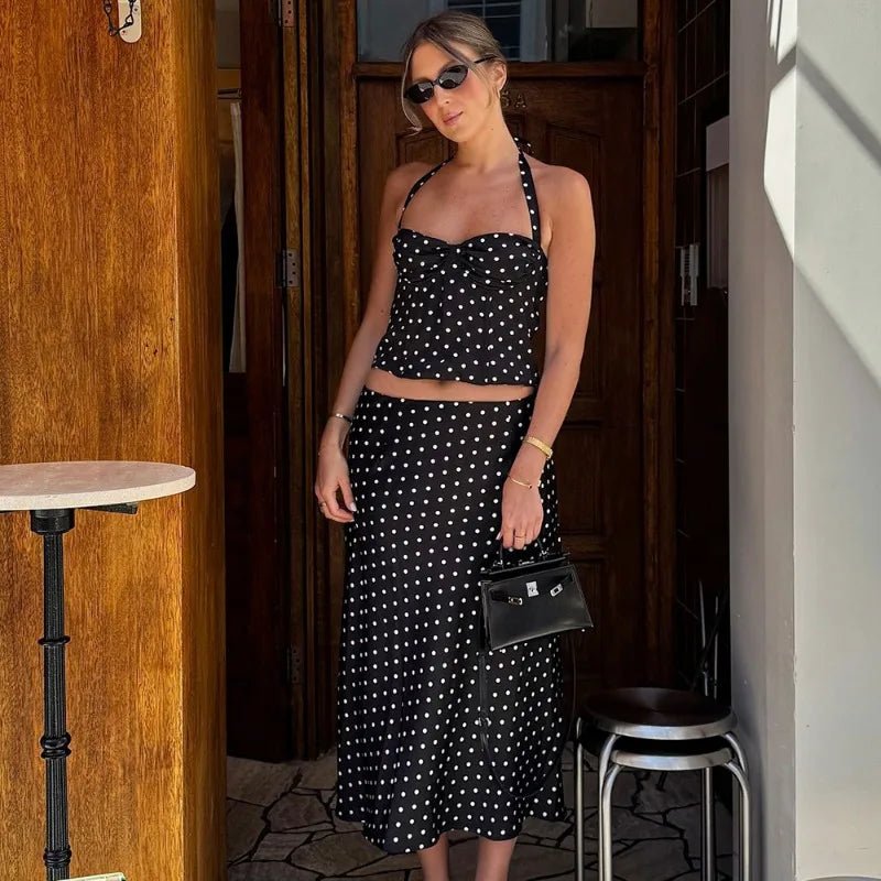 SOKYND Sofia Polka Dot Two - Piece Maxi Set DressBlackS