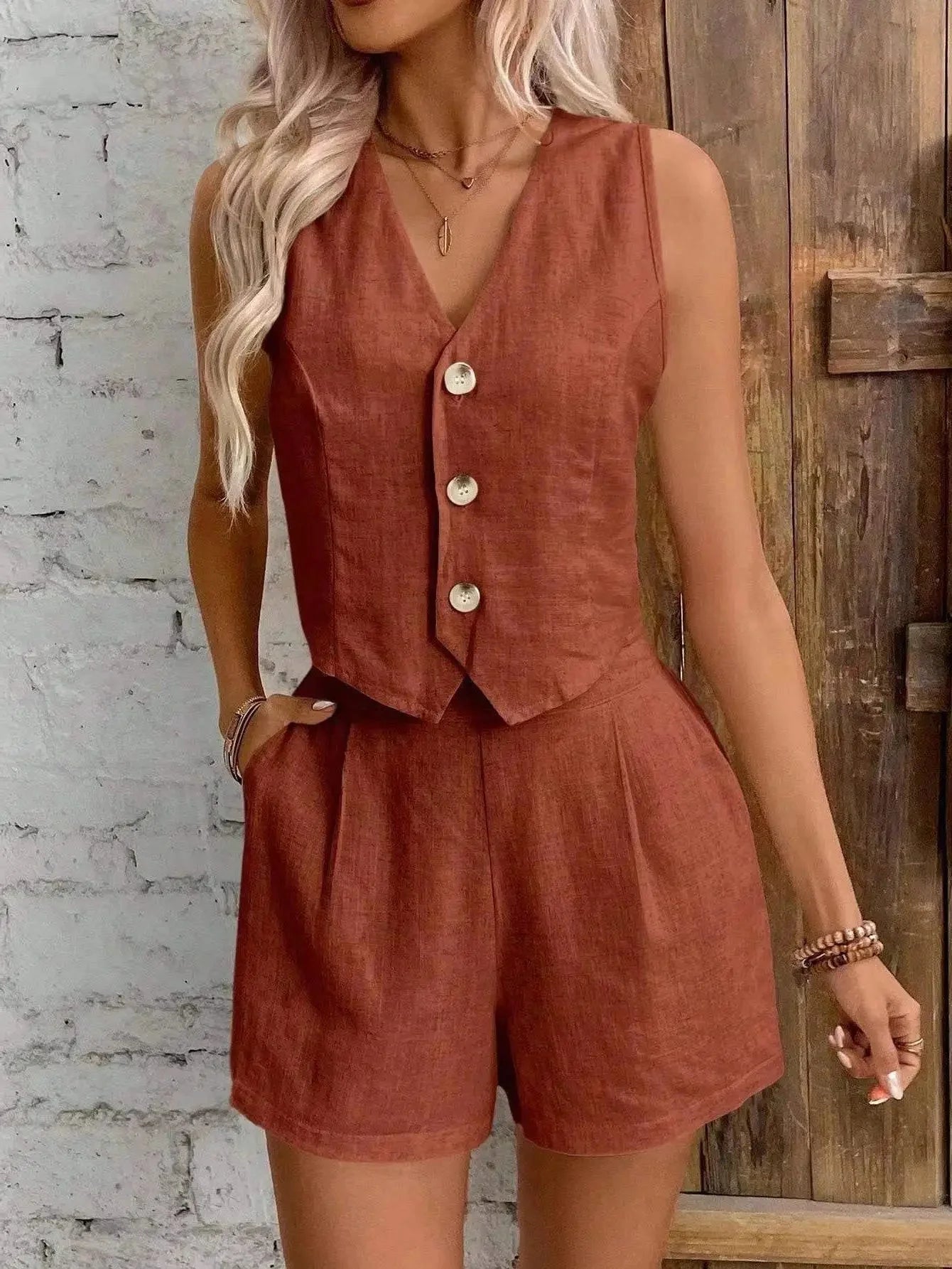 SOKYND Sophia Cotton Linen Two Piece Set Matching SetsSOKYND-938583-BEI-S-46903BeigeS