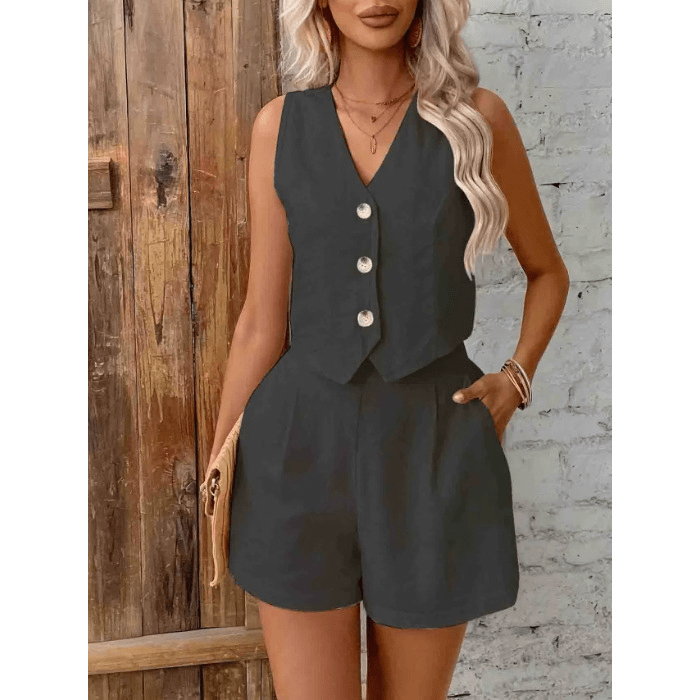 SOKYND Sophia Cotton Linen Two Piece Set Matching SetsSOKYND-938583-TAN-S-09047GrayS