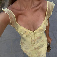 Robe longue décolletée à fleurs Sylvie